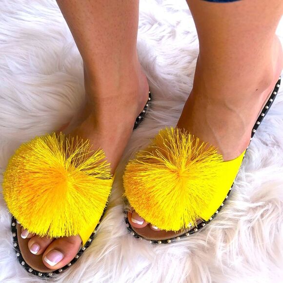 BACK IN STOCK Yellow Poof Slip-On Mule Sandals - Picture 2 of 13